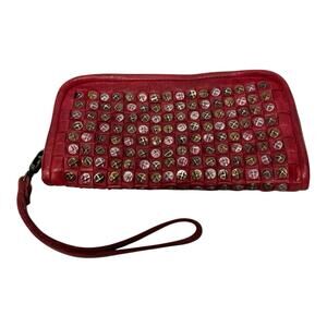 Platania Womens Leather Zip Around Wristlet Wallet Handbag Red